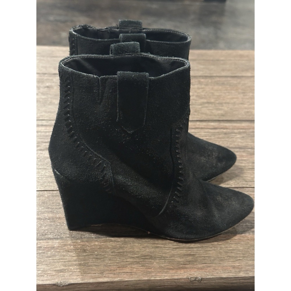 Rebecca Minkoff Suede Pointed Toe Pull‎ On Wedge Ankle Boots Booties Black Sz 9